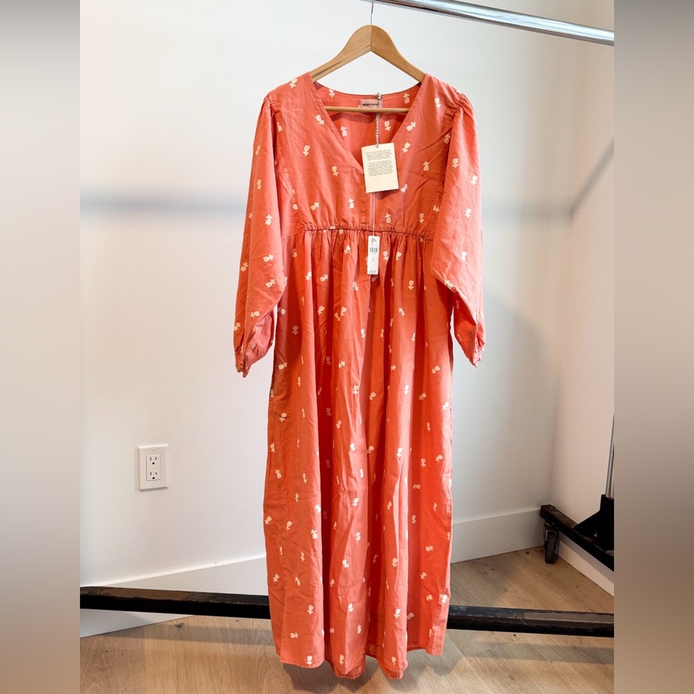 NWT Bobo Choses A Folk Song Pink Floral V-Neck Midi Dress M Oversized